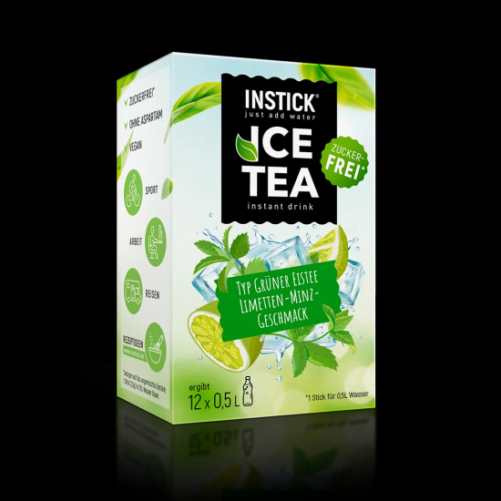 Sugar-free cold tea with mint and lime flavor (green tea extract)