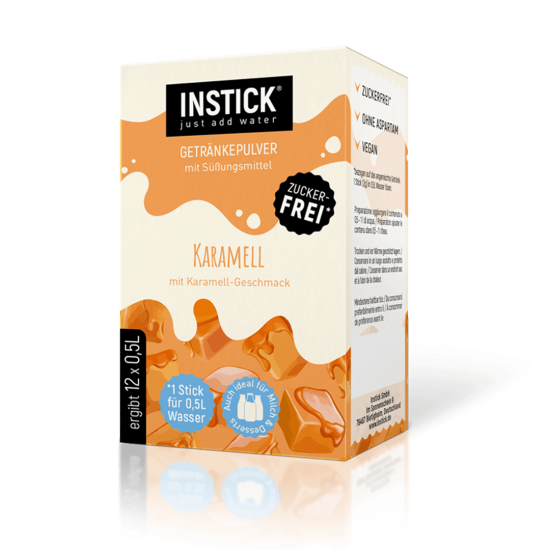 Sugar-free caramel-flavored drink – with water or milk