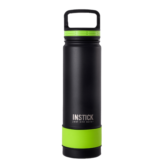 Thermal water bottle with grass-green carabiner, standard lid (0.65 L)