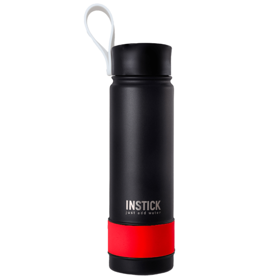 Thermal water bottle with fire-red carabiner, click lid (0.65 L)