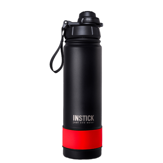 Thermal water bottle with fire-red carabiner, sport lid (0.65 L)
