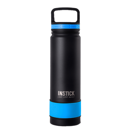 Thermal water bottle with ice-blue carabiner, standard lid (0.65 L)