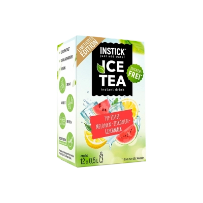 Th&eacute; glac&eacute; sans sucre Melon & citron &agrave; l&rsquo;extrait de th&eacute; noir, 12 sticks &times; 0,5&ndash;1 L — Image du produit