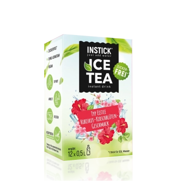 Th&eacute; glac&eacute; sans sucre Hibiscus & fleur de cerisier &agrave; l&rsquo;extrait de th&eacute; noir, 12 sticks &times; 0,5&ndash;1 L — Image du produit