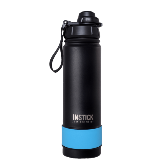בקבוק מים תרמי עם קרבינר כחול-קרח מכסה ספורט (0.65 ל')