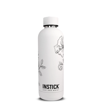 בקבוק תרמי Slim Floral INSTICK 0.5 ל׳ &mdash; לבן — תמונת מוצר