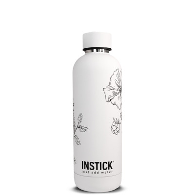 בקבוק תרמי Slim Floral INSTICK 0.5 ל׳ &mdash; לבן