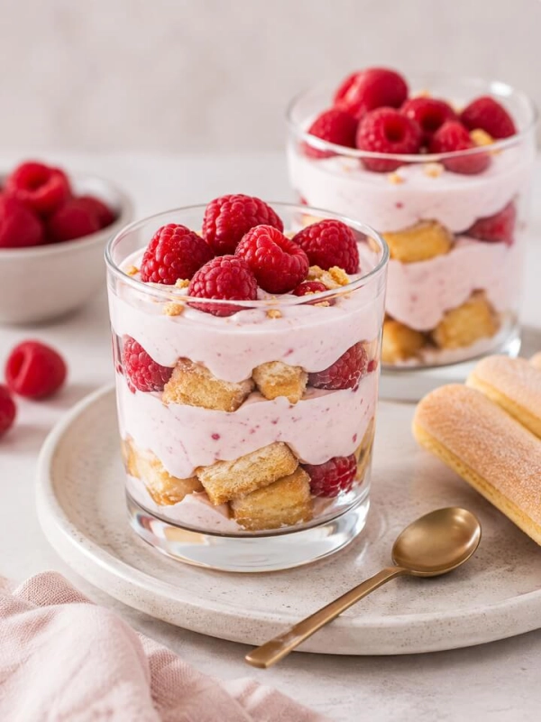 Слоёный десерт с малиной и карамелью