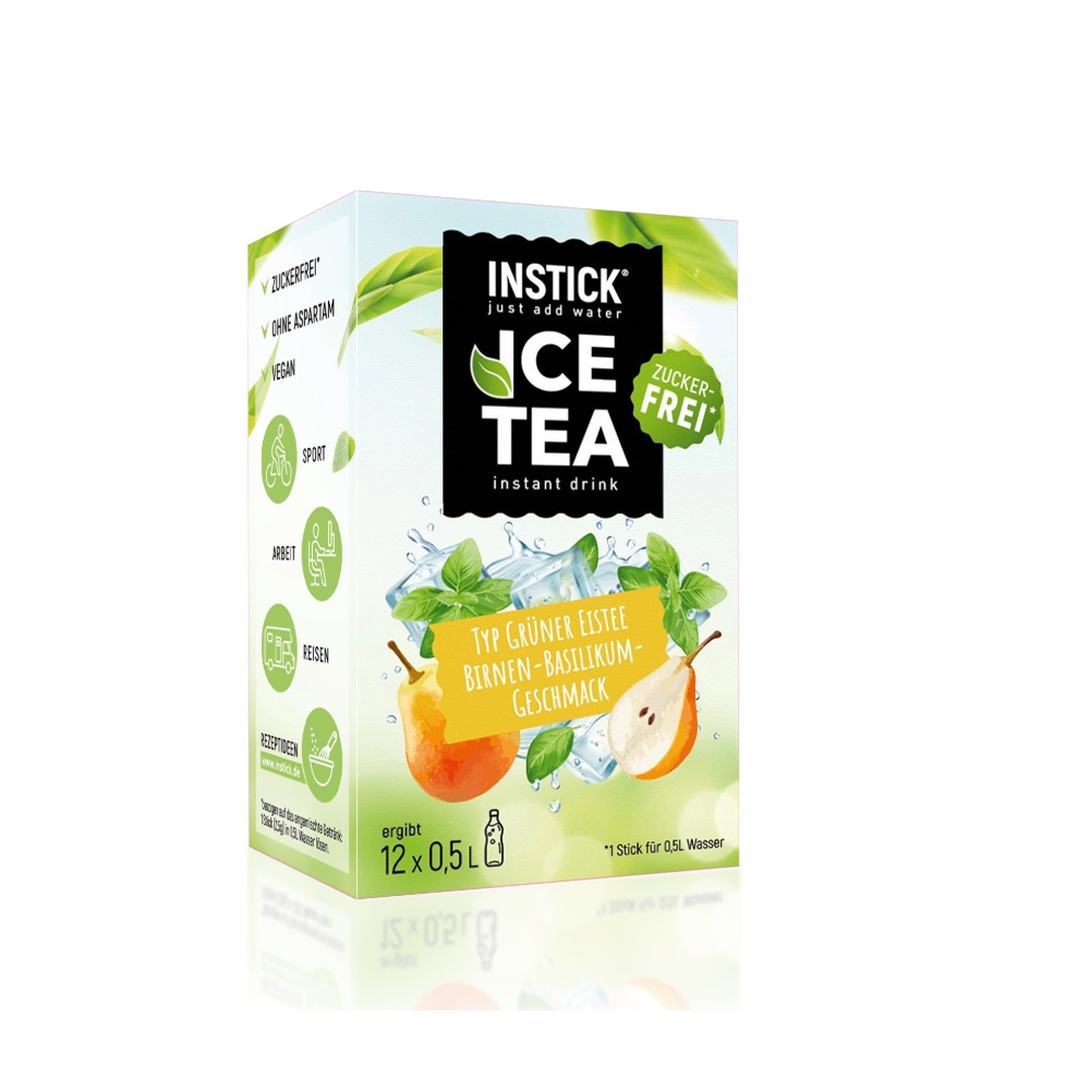 Sugar-Free Pear & Basil Iced Tea with Green Tea Extract, 12 Sticks &times; 0,5-1 L