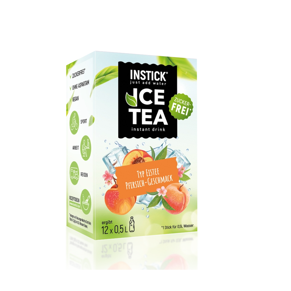 Th&eacute; glac&eacute; sans sucre P&ecirc;che &agrave; l&rsquo;extrait de th&eacute; noir, 12 sticks &times; 0,5&ndash;1 L