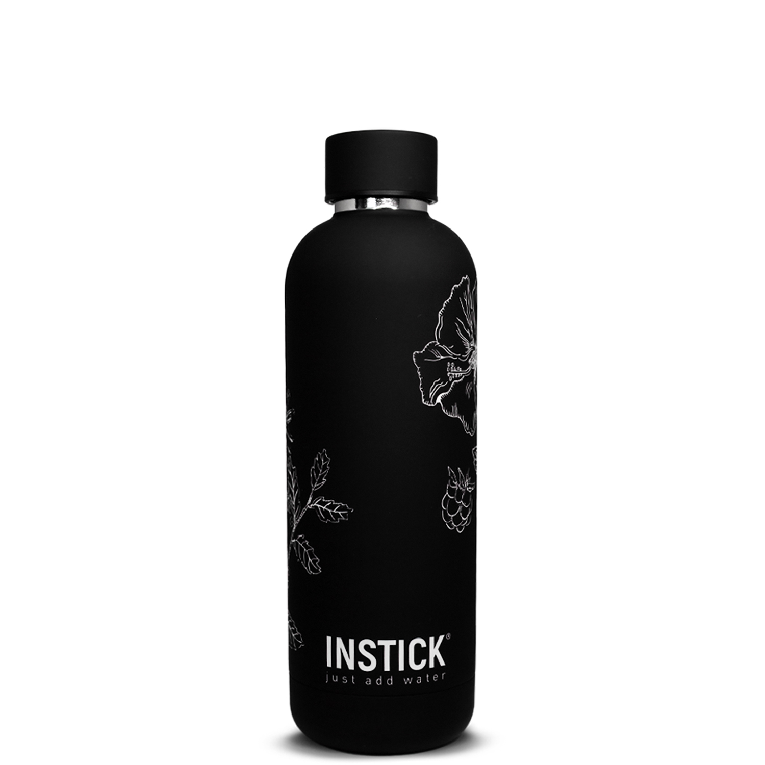בקבוק תרמי Slim Floral INSTICK 0.75 ל׳ &mdash; שחור