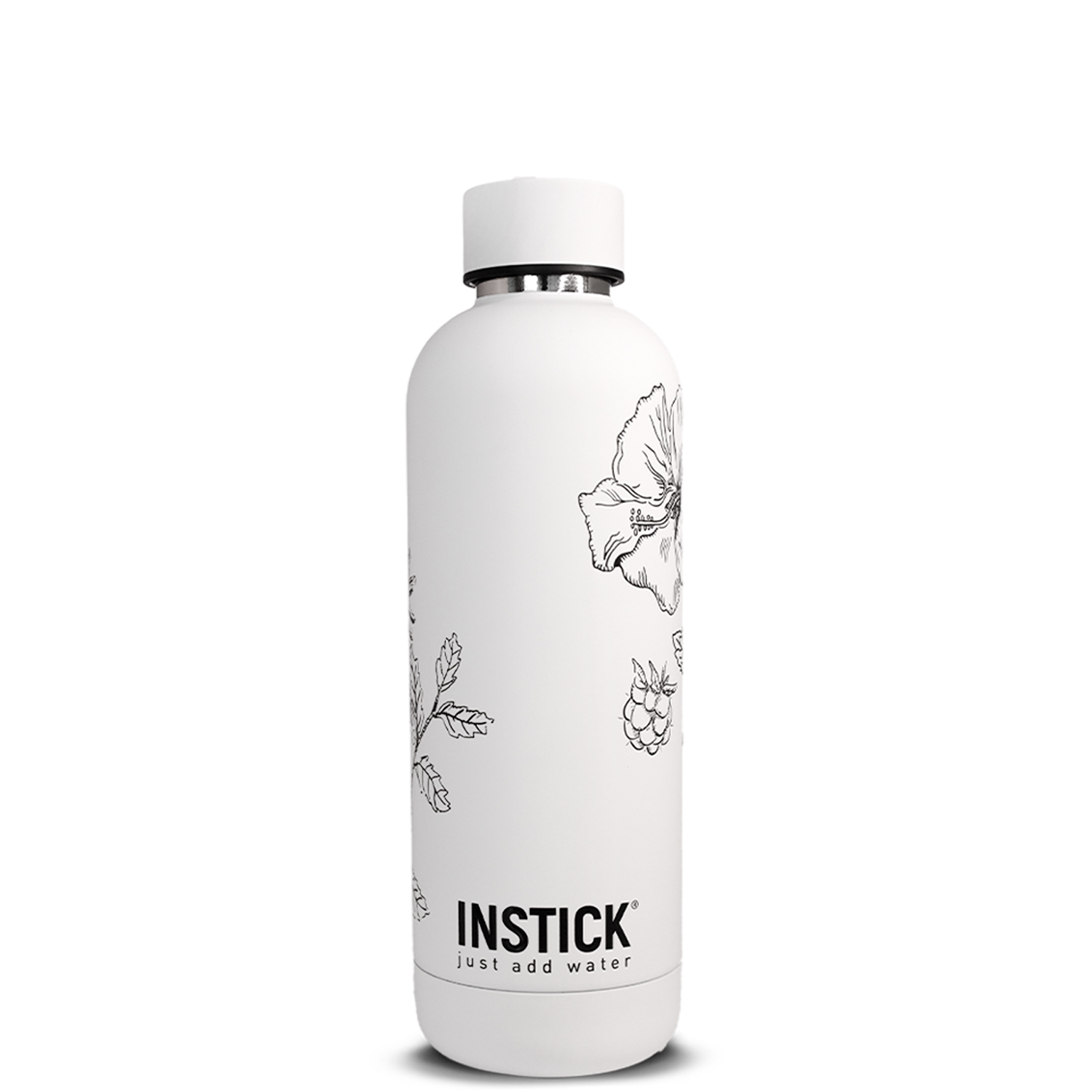 בקבוק תרמי Slim Floral INSTICK 0.5 ל׳ &mdash; לבן