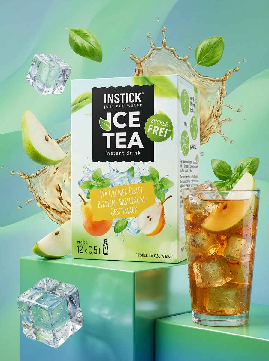 Th&eacute; glac&eacute; sans sucre Poire & basilic &agrave; l&rsquo;extrait de th&eacute; vert, 12 sticks &times; 0,5&ndash;1 L — Image secondaire du produit